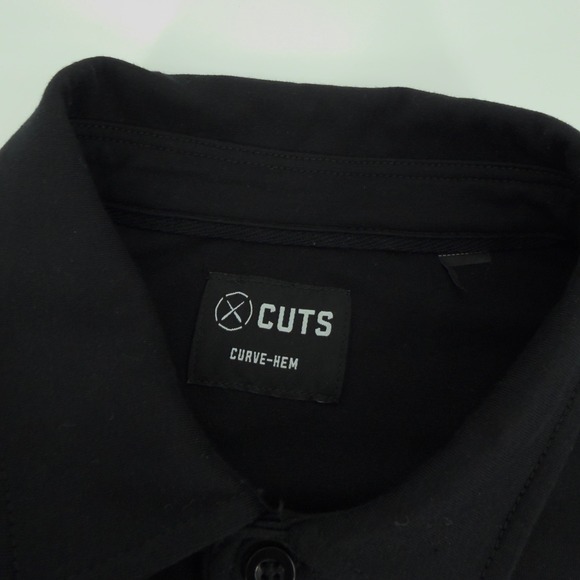 CUTS Clothing Mens Black Curve-Hem Polo Shirt PYCA Pro L1034 Short Sleeve Large - Picture 4 of 7